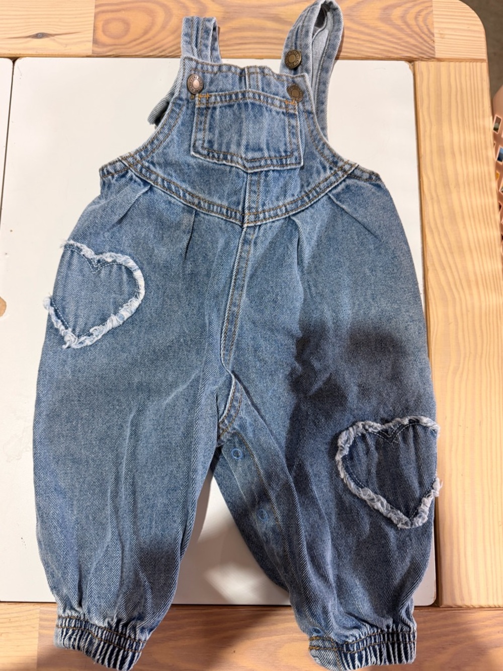 Rylee + Cru Denim Blue Heart Patch Kids One Piece Overalls